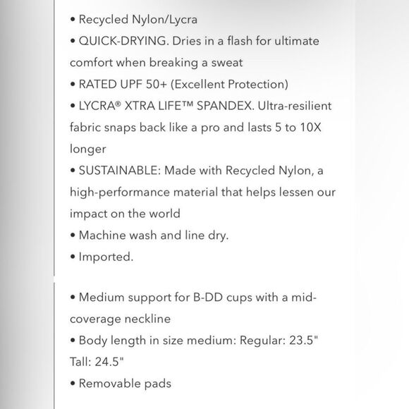 Athleta‎ Square Neck Bra Cup Tankini Sz 34B/C in Black NEW - Picture 5 of 8